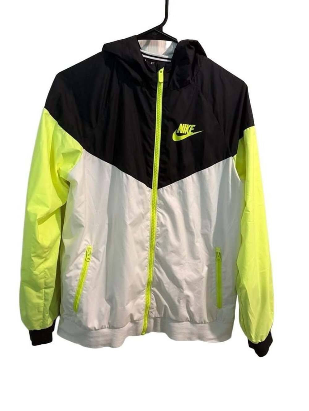Nike Windbreaker Size XL Black White Neon Yellow Hooded Jacket